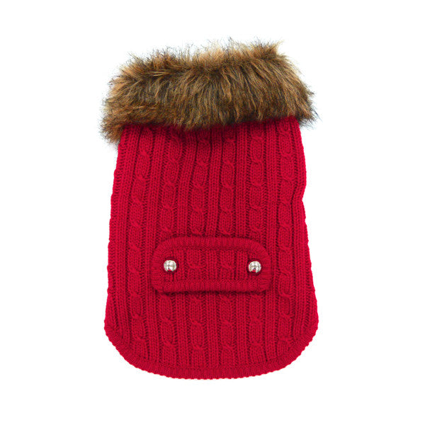 RED LUXY FUR DOG SWEATER, Sweaters - Bones Bizzness