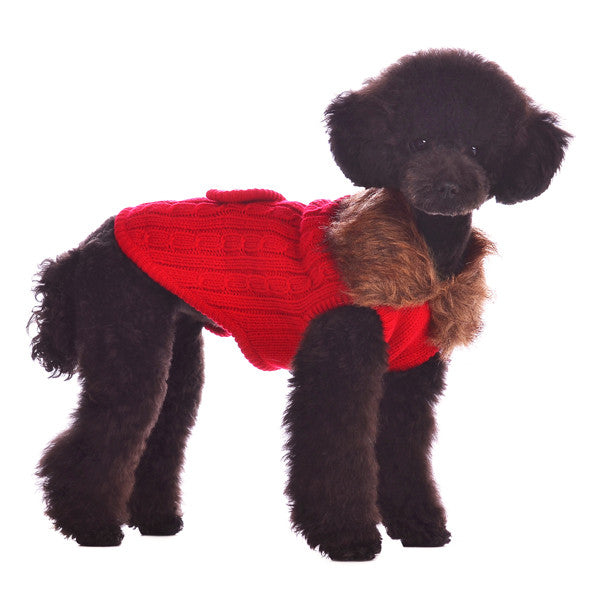 RED LUXY FUR DOG SWEATER, Sweaters - Bones Bizzness