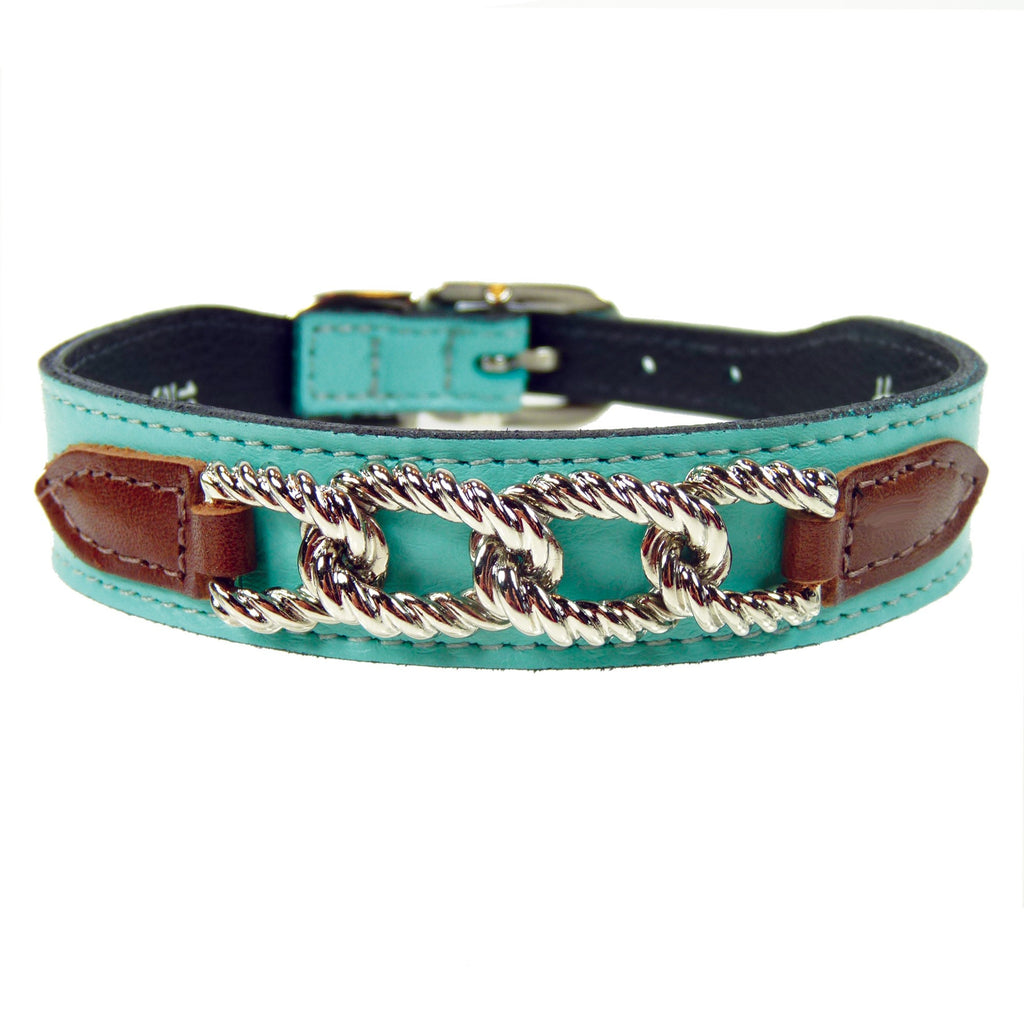 MAYFAIR IN TURQUOISE & CHOCOLATE DOG COLLAR, Collars - Bones Bizzness