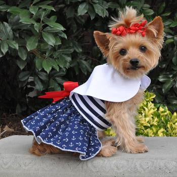 NAUTICAL DOG DRESS WITH MATCHING LEASH, Dress - Bones Bizzness