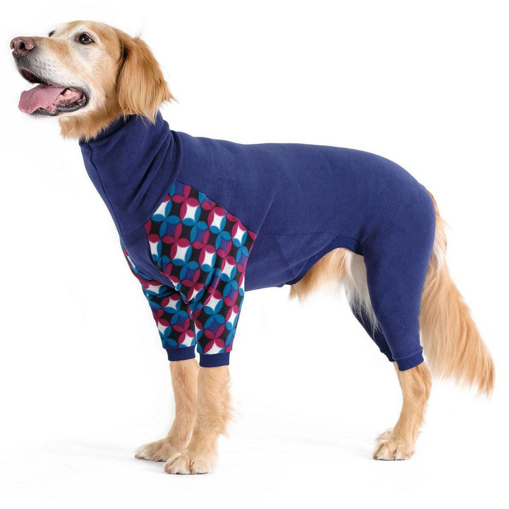 STRETCH FLEECE ONESIE DOG PAJAMAS NAVY/WINTER MOD