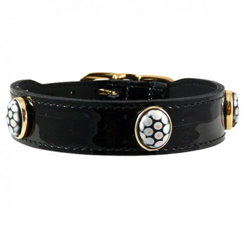 PEACOCK IN BLACK PATENT DOG COLLAR