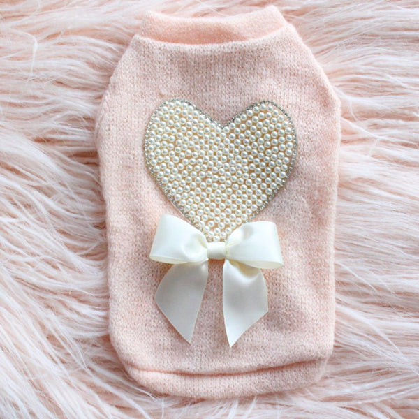 PEARL HEART DOG SWEATER-PEACH