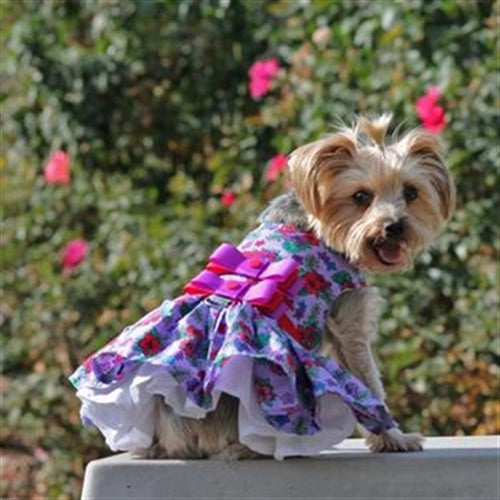 PURPLE & RED FLORAL DOG DRESS WITH MATCHING LEASH