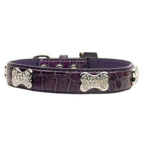 FAUX CROC CRYSTAL BONE DOG COLLAR - Bones Bizzness