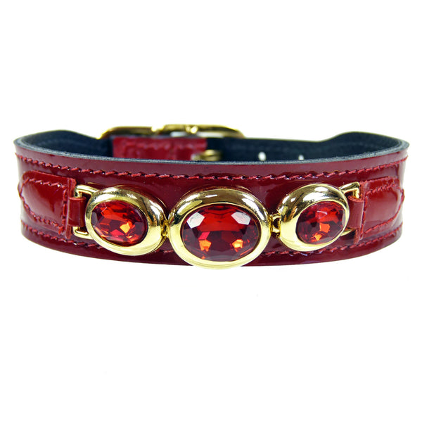 REGENCY IN RUBY RED DOG COLLAR, Collars - Bones Bizzness