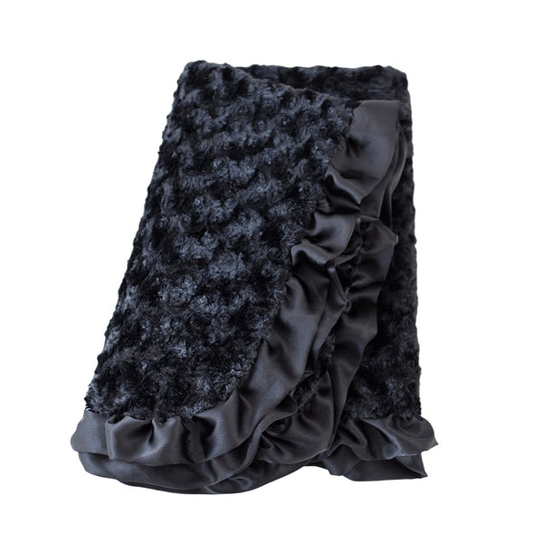 BLACK RUFFLE DOG BLANKET