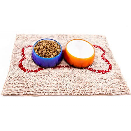 SOGGY DOGGY DOG DOORMAT BEIGE W/ RED BONE, Rugs - Bones Bizzness