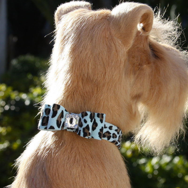 BLUE CHEETAH BIG BOW SWAROVSKI CRYSTAL DOG COLLAR, Collars - Bones Bizzness