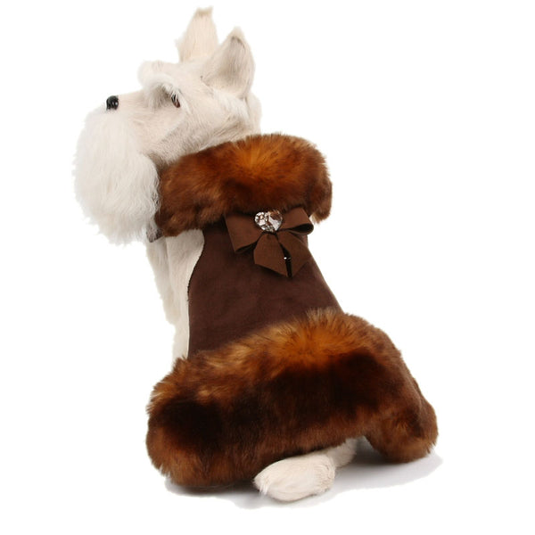 BLACK TAIL BOW FLUFF FAUX FUR DOG COAT, Coats - Bones Bizzness