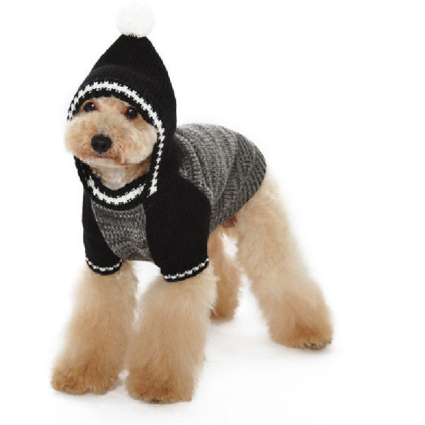 CONTRAST HOODIE DOG SWEATER, Sweaters - Bones Bizzness