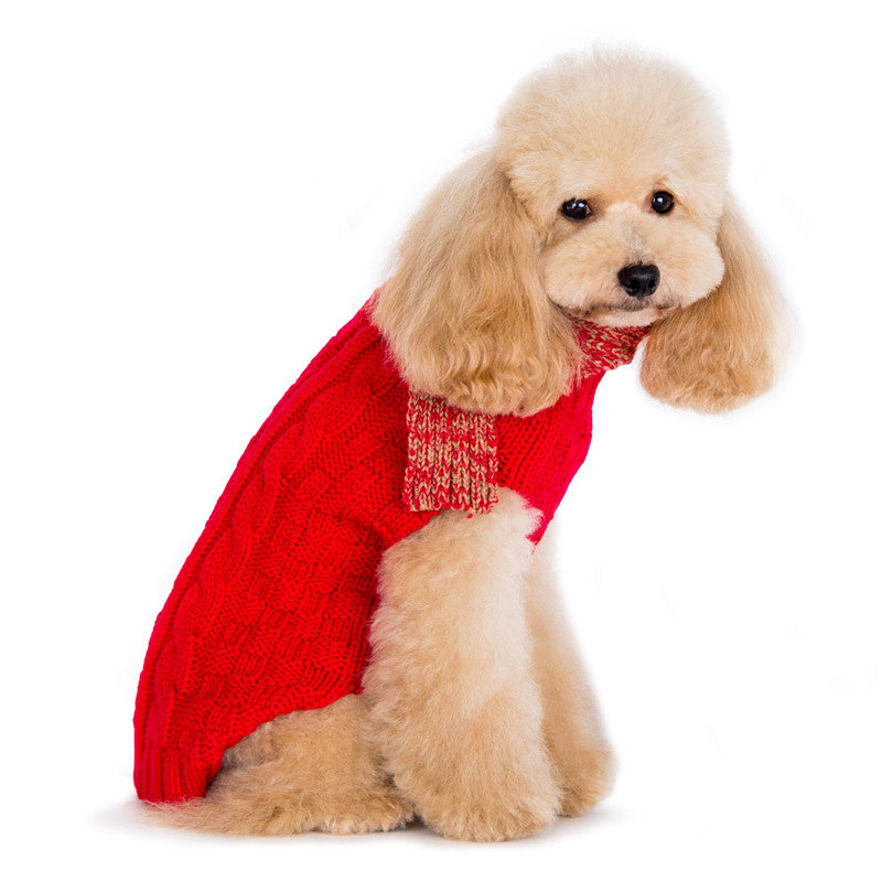 URBAN SCARF RED CABLE DOG SWEATER, Sweaters - Bones Bizzness