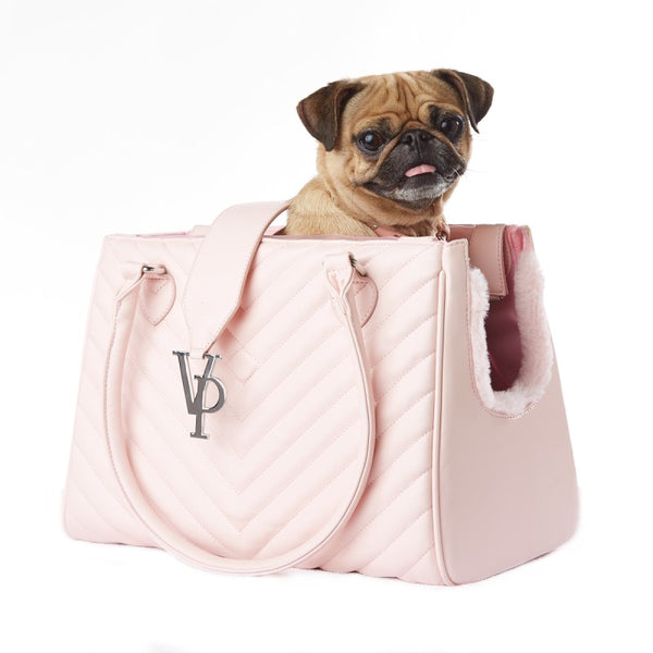 VANDERPUMP MONOGRAMME CHAIN PET CARRIER - LIGHT PINK, Carriers - Bones Bizzness