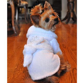 WHITE GOLD CROWN COTTON DOG BATHROBE, Groom - Bones Bizzness