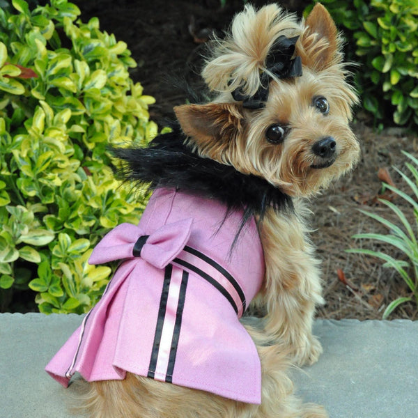 PINK WOOL FUR TRIMMED DOG HARNESS & COAT W/ LEASH SET, Coats - Bones Bizzness